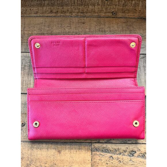 PRADA Pink Saffiano Leather Continental Bow Wallet With Authenticity Card - Picture 7 of 15